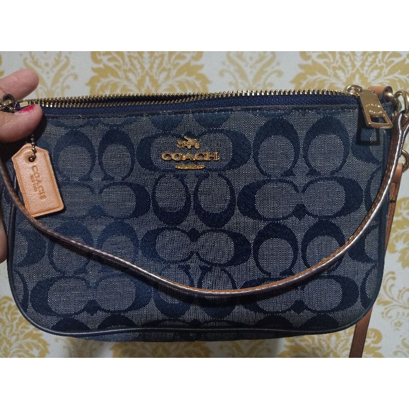 Tas Original merk Coach model selempang dan shoulder, bahan mix denim dan kulit asli, bagian luar ba