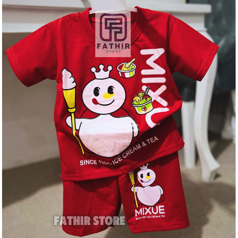 SETELAN ANAK MIXUE TERBARU USIA 1-10 TAHUN MIXUE MERAH ANAK COWOK CEWEK-Pdk Mixue merah