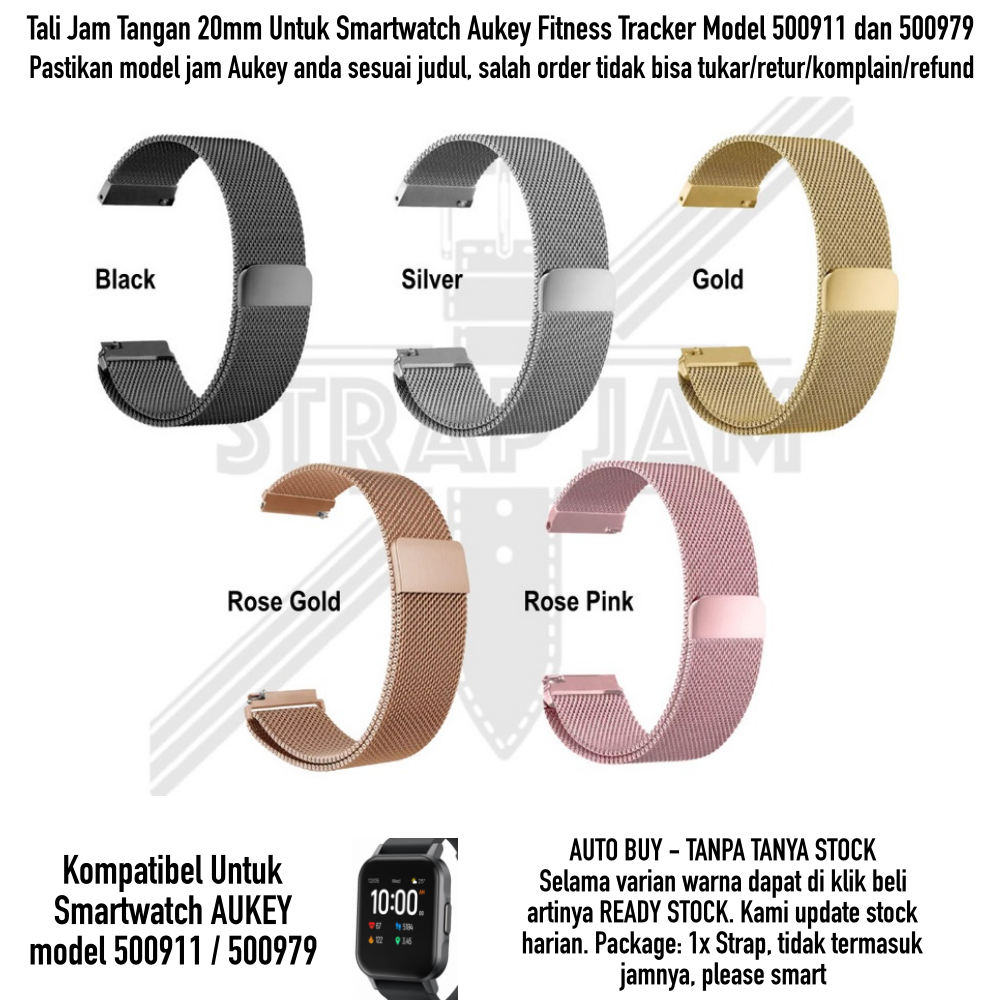 Strap Aukey Model 500911 / 500979 20mm - Tali Jam Tangan Milanese Loop Magnetic Metal