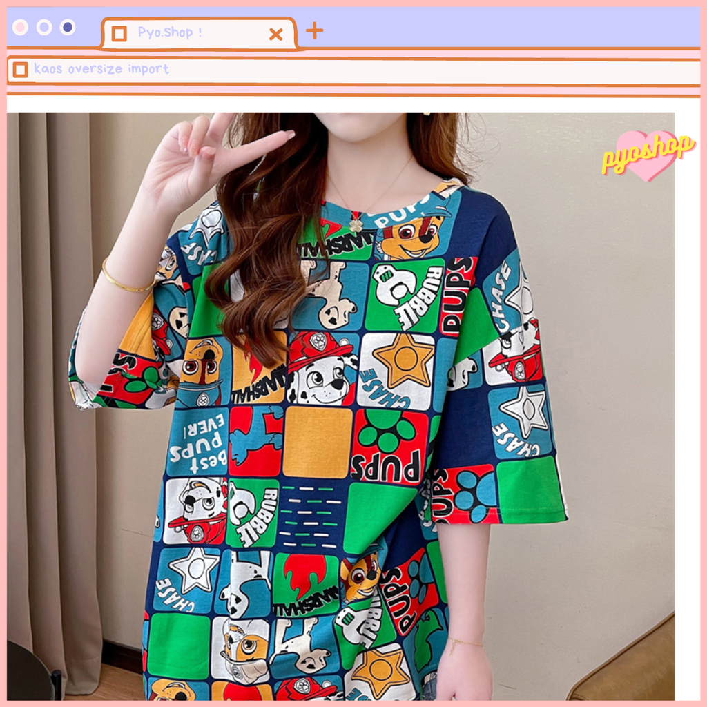 Oversize Kaos Import Lengan Pendek Motif Puppy  Fullprint