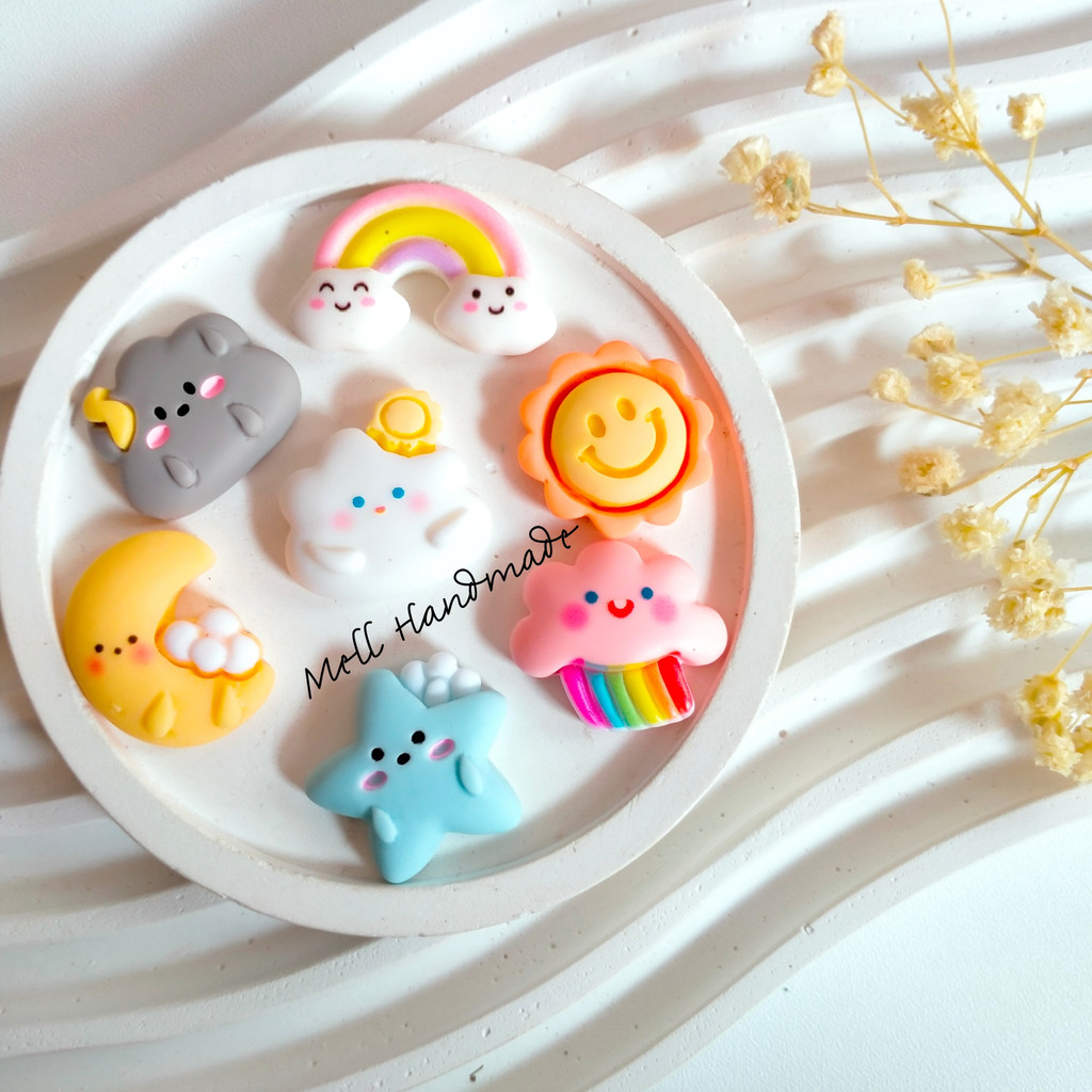 10 Pcs Resin Clay Bintang Awan Bulan - Clay Cloud rainbow