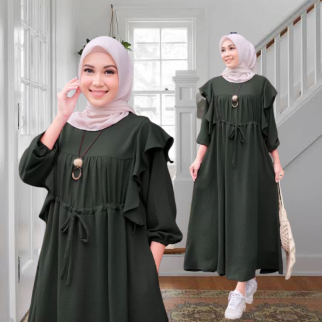 Alfianha Midi Dress Crinkle Airflow Premium Gamis Wanita Baju Muslim