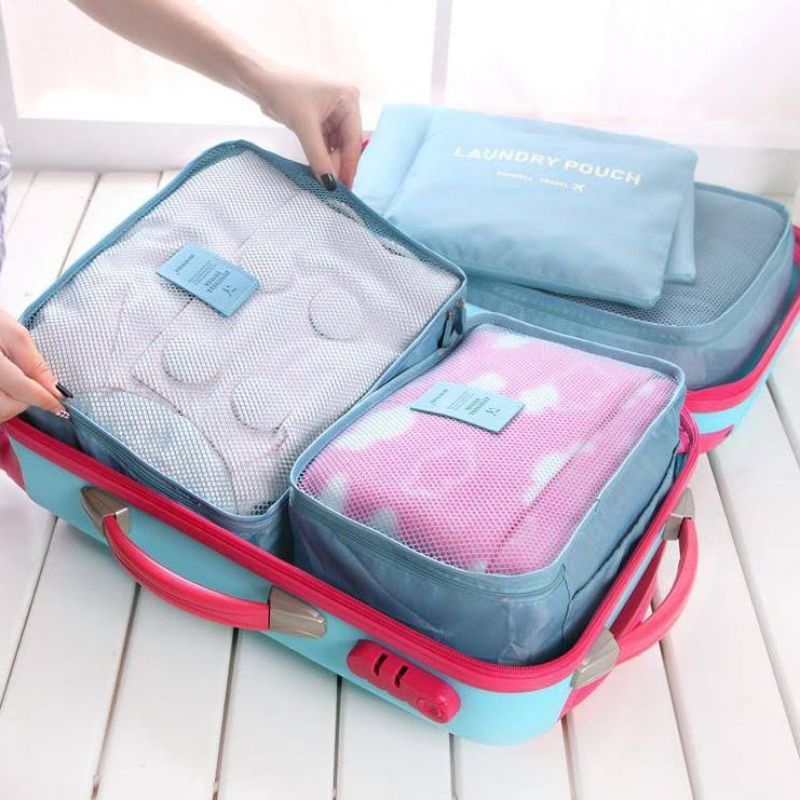 New 6in1 Korean Travel Bag in Bag POLKADOT (1 set isi 6 pcs organizer)