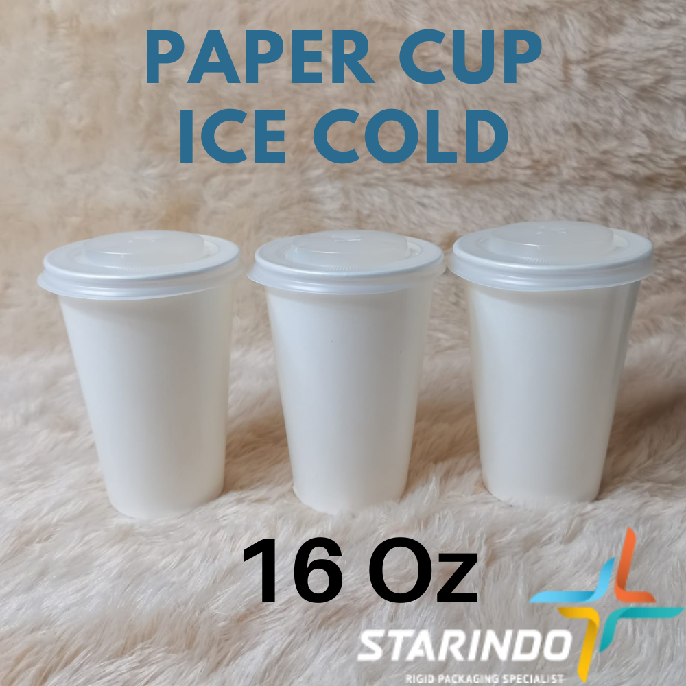 Paper Cup Ice Cold 16 Oz Starindo / Gelas Paper Cup 16oz Minuman Hot Ice Coffee Teh