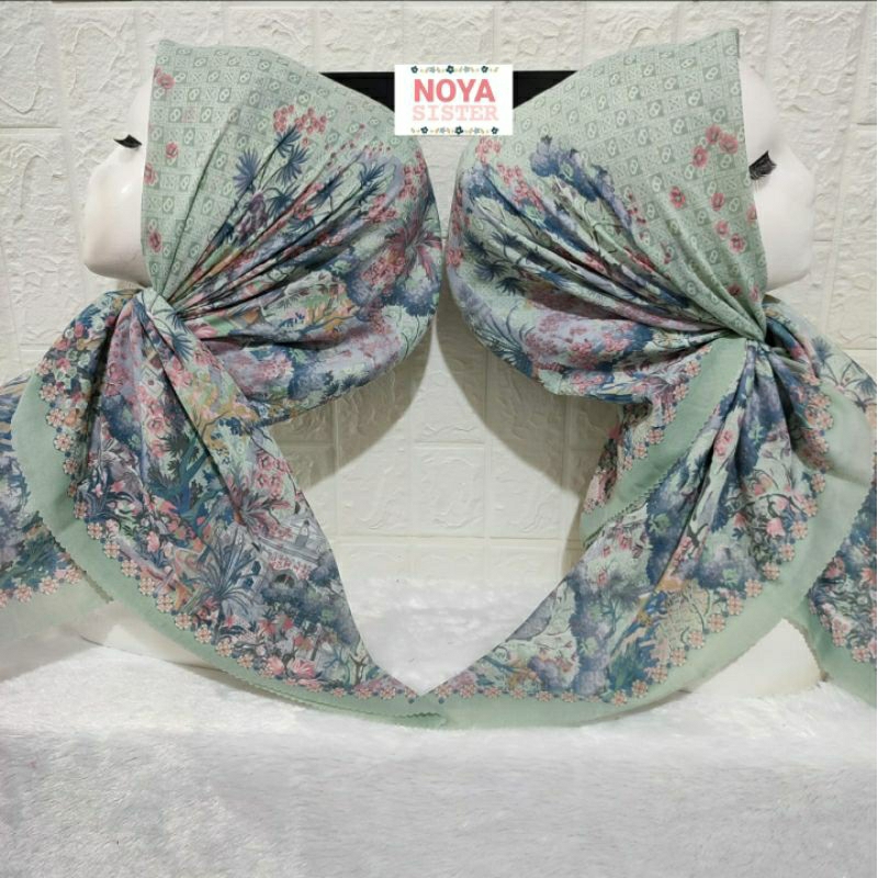 Hijab jilbab segiempat motif mint hijau sage voal premium Lacercut