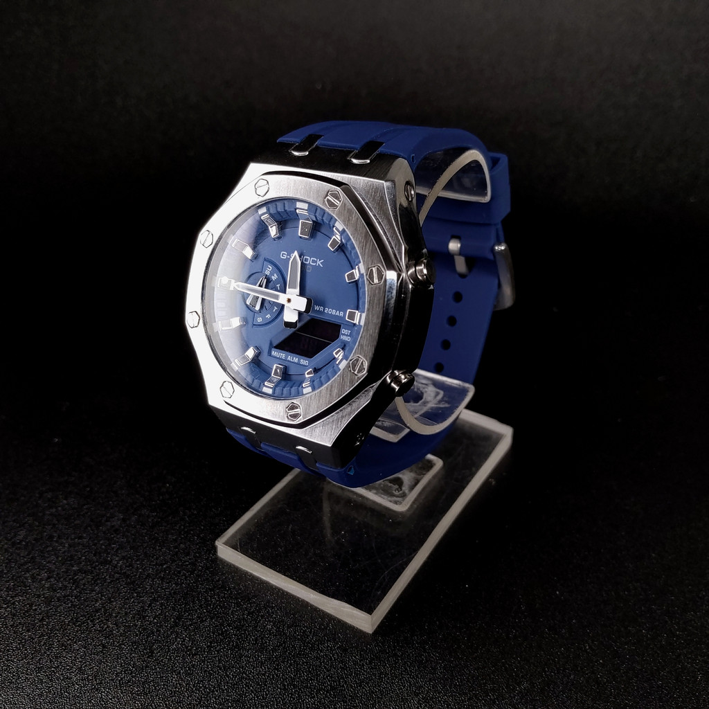 Casio G-Shock GM-2100 Custom Analog Digital - Jam Tangan GShock GMA-2100H Custom Gen 1 Silver Dark Blue