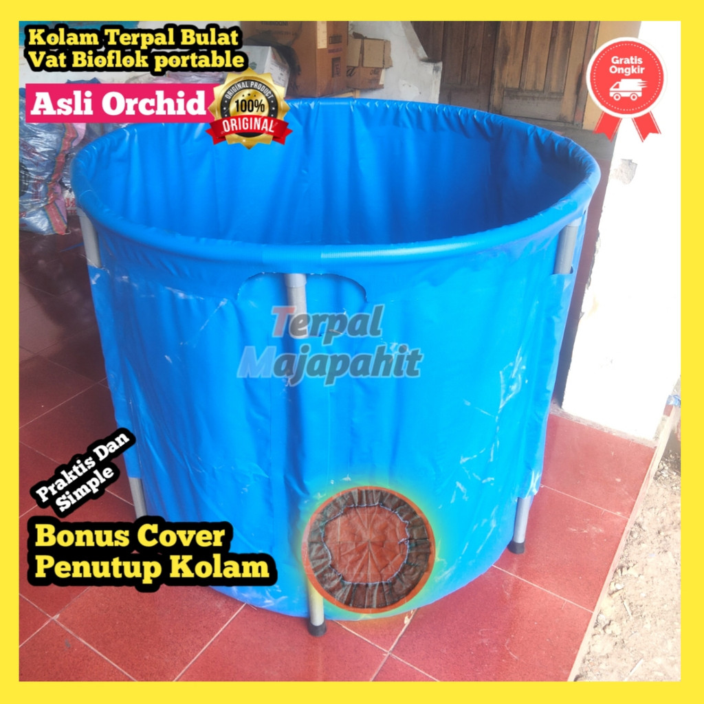 Kolam Terpal Bulat Vat Bioflok Portable-D1 Tinggi 80 Cm Untuk Karantina/keep ikan Hias Koi dan Ikan 