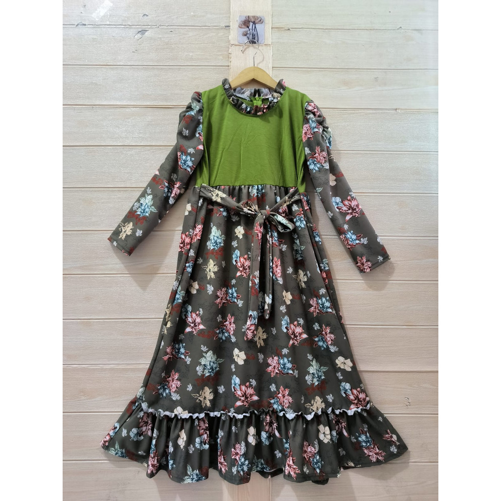 MOMOGI-GAMIS MAXI ANAK PEREMPUAN FLORAL KOREAN STYLE YOONA / GAMIS MAXI KAOS SPANDEK / Usia 5thn-Usia Tanggung