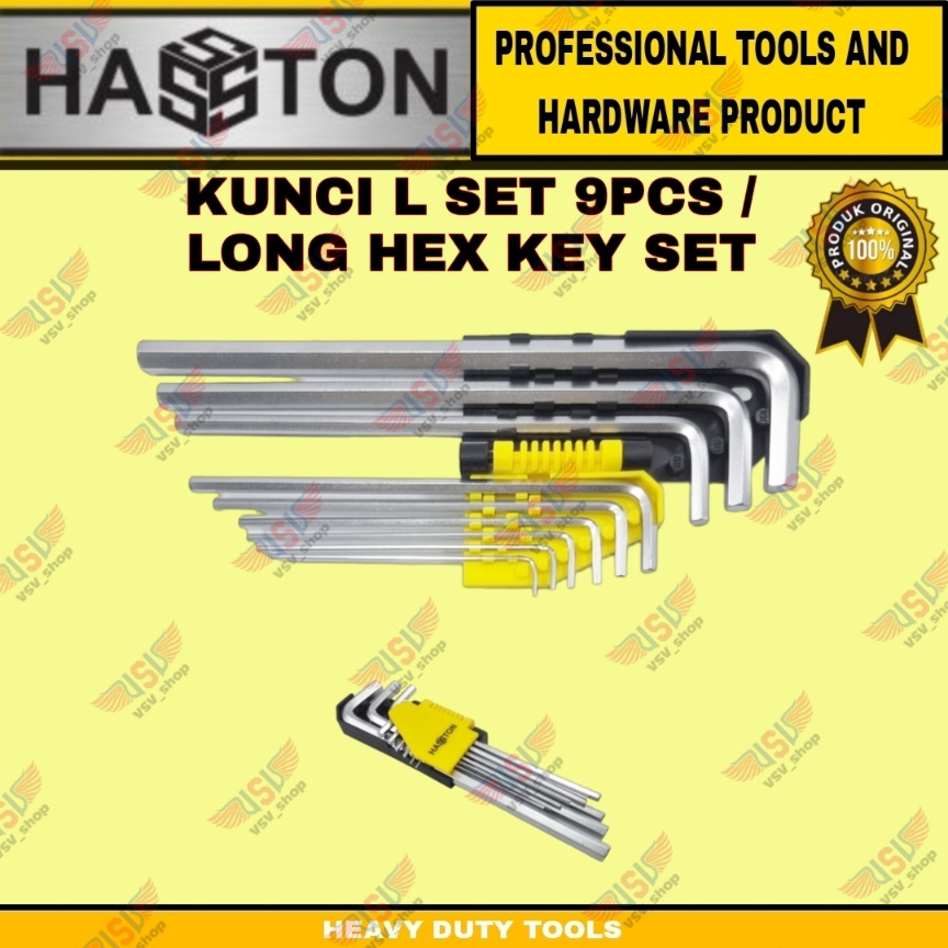 HASSTON Kunci L Set 9pcs 1.5-10mm Kunci L Panjang Long Hex key set