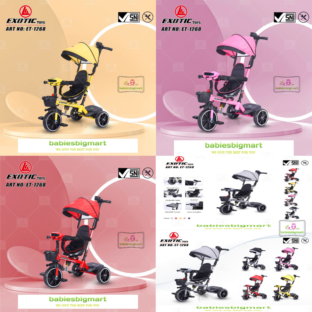 SEPEDA ANAK RODA TIGA 3 TRICYCLE EXOTIC ET 1263 , ET 1262 , ET 1267 , ET 1268 , ET 1269 , ET 1261 1 , ET 2251 , AT 7708 , AT 7711 , AT 7713 , GY 1122C , GY 101C MUSIK KURSI PUTAR DORONGAN