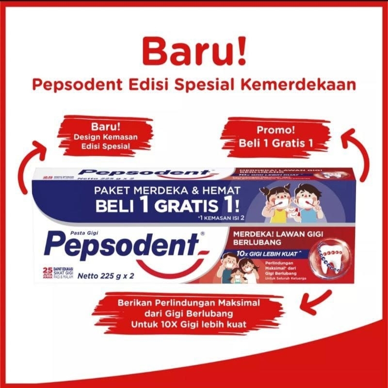 PEPSODENT PASTA GIGI PENCEGAH GIGI BERLUBANG 225 GRAM ISI 2 PEPSODENT PASTA GIGI 225 GRAM BUY 1 GET 1