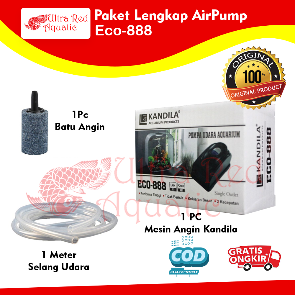 Kandila Paket Lengkap Pompa Angin 1 Lobang Aquarium Aquascape Mesin Aerator Komplit Tinggal Pakai