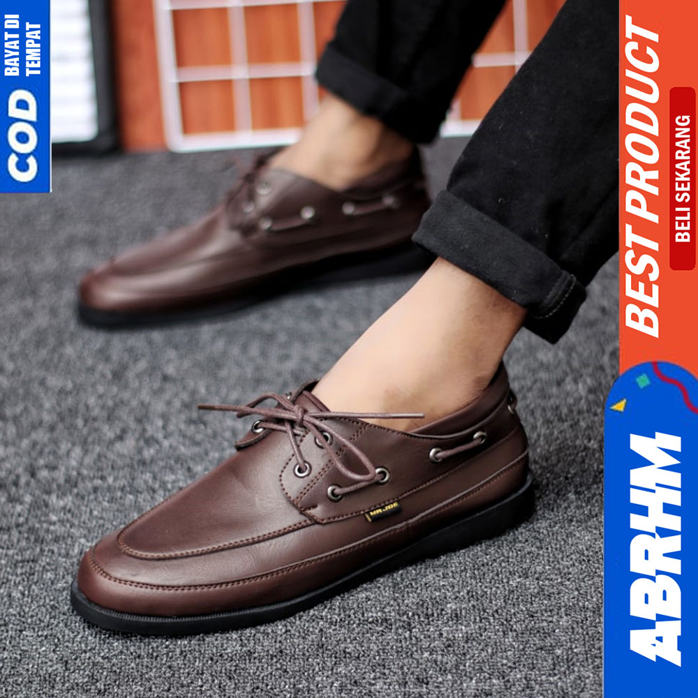 ABRHM Sepatu Formal Pantofel Casual Kulit Hitam Tali Kerja Pria Dori