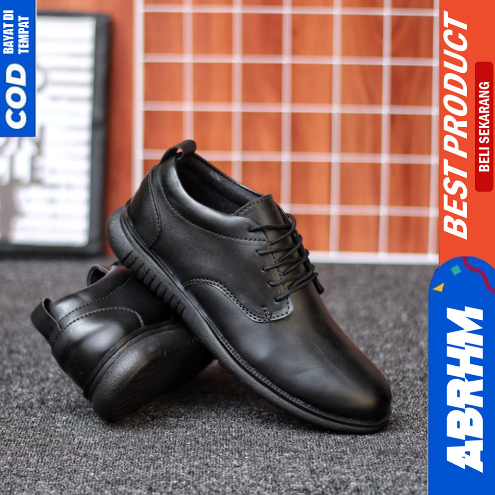 ABRHM Sepatu Formal Pantofel Pria Hitam Tali Kerja Casual Kulit Pu Jigen