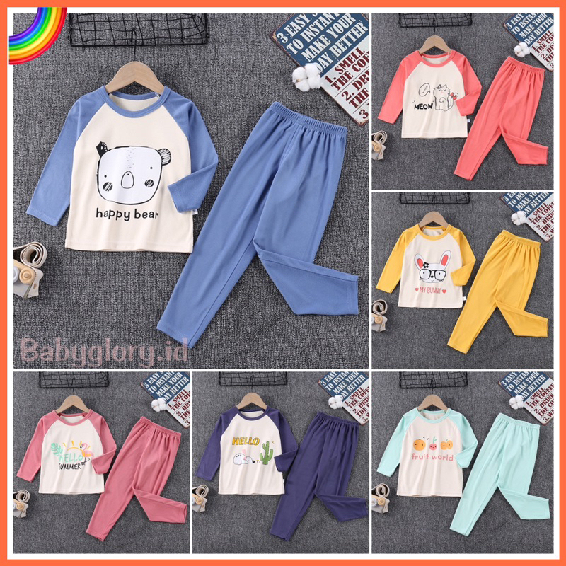 Setelan Lengan Panjang Premium Anak Laki Laki Perempuan Import / Setelan Piyama Anak Import / Baju Tidur Anak