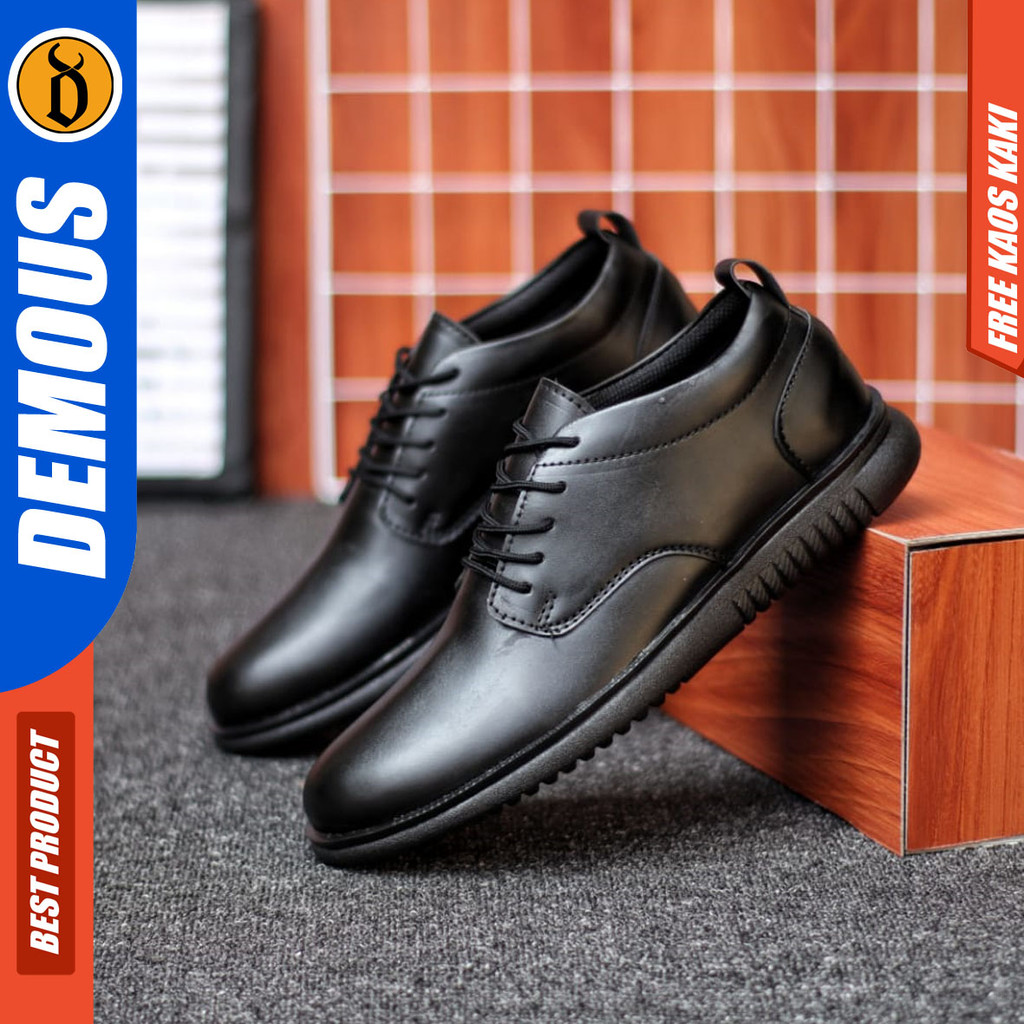 DEMOUS HATTE - Sepatu Formal Pria Kerja Kantor Kulit PU Hitam Pantofel Casual Cowok