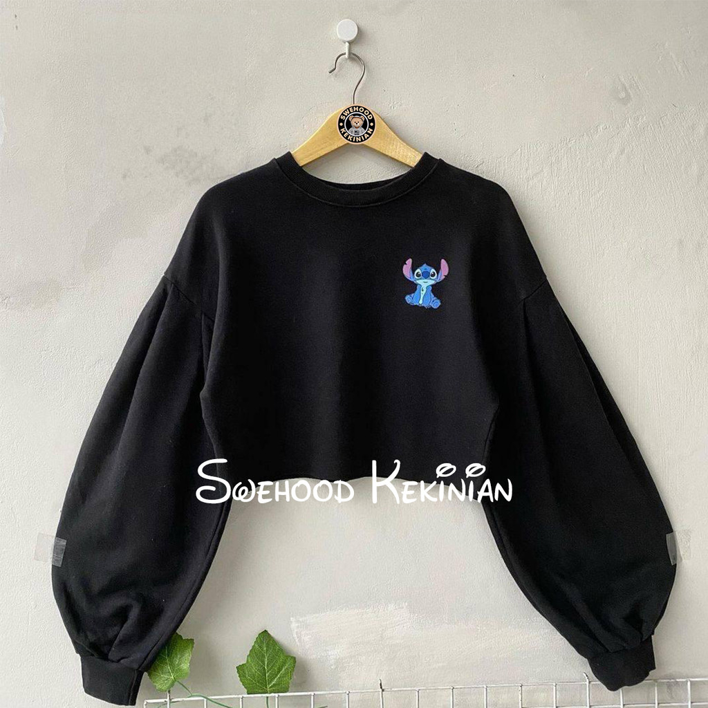 STITCH CROP GEMOY PREMIUM Sweatshirt Crewneck Sweater Crope Wanita Kekinian Fashion Outfit Ootd Korean Style Sweter Krunek Cewek Remaja Suiter Crewnek Cewe Bahan Flecee LD 110 PB 45