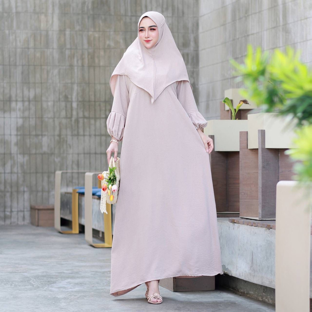 READY SET GAMIS KHIMAR CRINCLE IMPORT PREMIUM PAKAIAN WANITA Busui resleting Tali kanan kiri