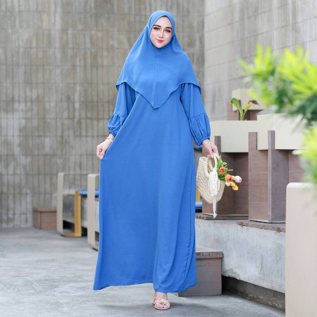 READY SET GAMIS KHIMAR CRINCLE IMPORT PREMIUM PAKAIAN WANITA Busui resleting Tali kanan kiri