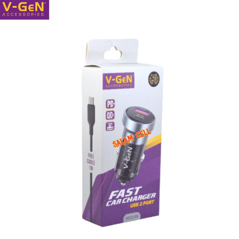 Charger Mobil V-Gen VCC2-35Fast Car Charger USB 2 PORTPD30WQC3.0LED Indicator Original