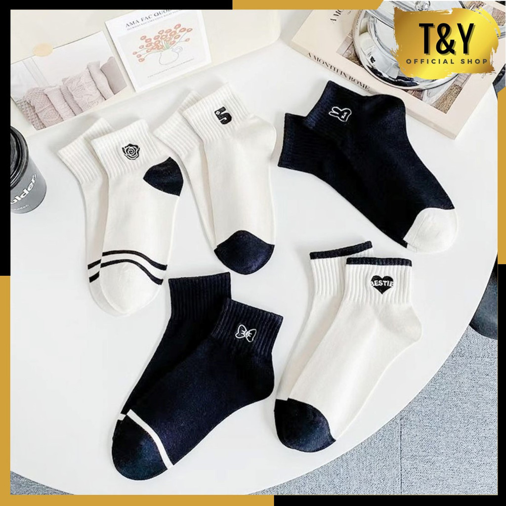 T&amp;Y Koas Kaki Pendek Unisex 6759 Motif Bunga Pita Love Rabbit Koas Kaki Semata Kaki Kaus kaki Pendek Ankle Socks Import Murah