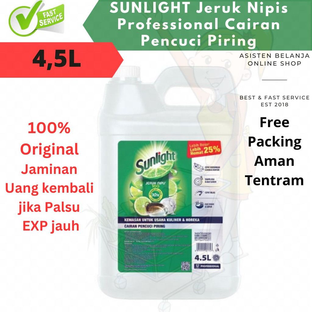 SUNLIGHT Professional Dirigen Dirijen 4.5Liter 4,5 liter 4.5L 4,5 L Lime Jeruk Nipis Sabun Cuci Piring ORIGINAL