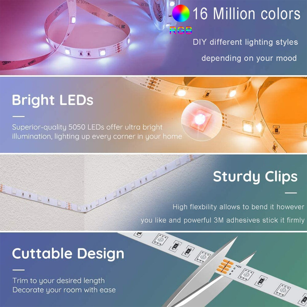 LED Strip 20 Meter RGB 5050 TRIPLEDI Lampu Hias Dekorasi Plafon Rumah 600 LEDs 1200 LEDs Bluetooth Alexa Google Home Assistant Wifi Voice Control Lampu Kamar Aesthetic Smart Lighting