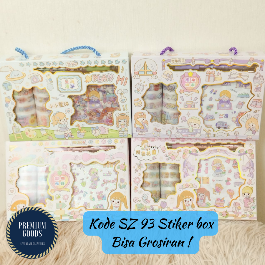 Pack 8 Lembar Pcs Glitter Sticker Cutter Box + Selotip Washi Tape + Pisau Pemotong Potong Stiker Set