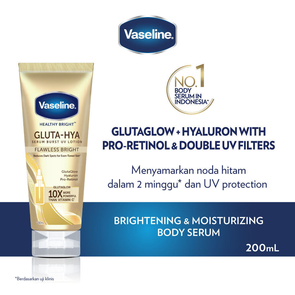 Vaseline Healthy Bright Gluta Hyaluron Niacinamide Serum UV Lotion Flawless Bright 200ml