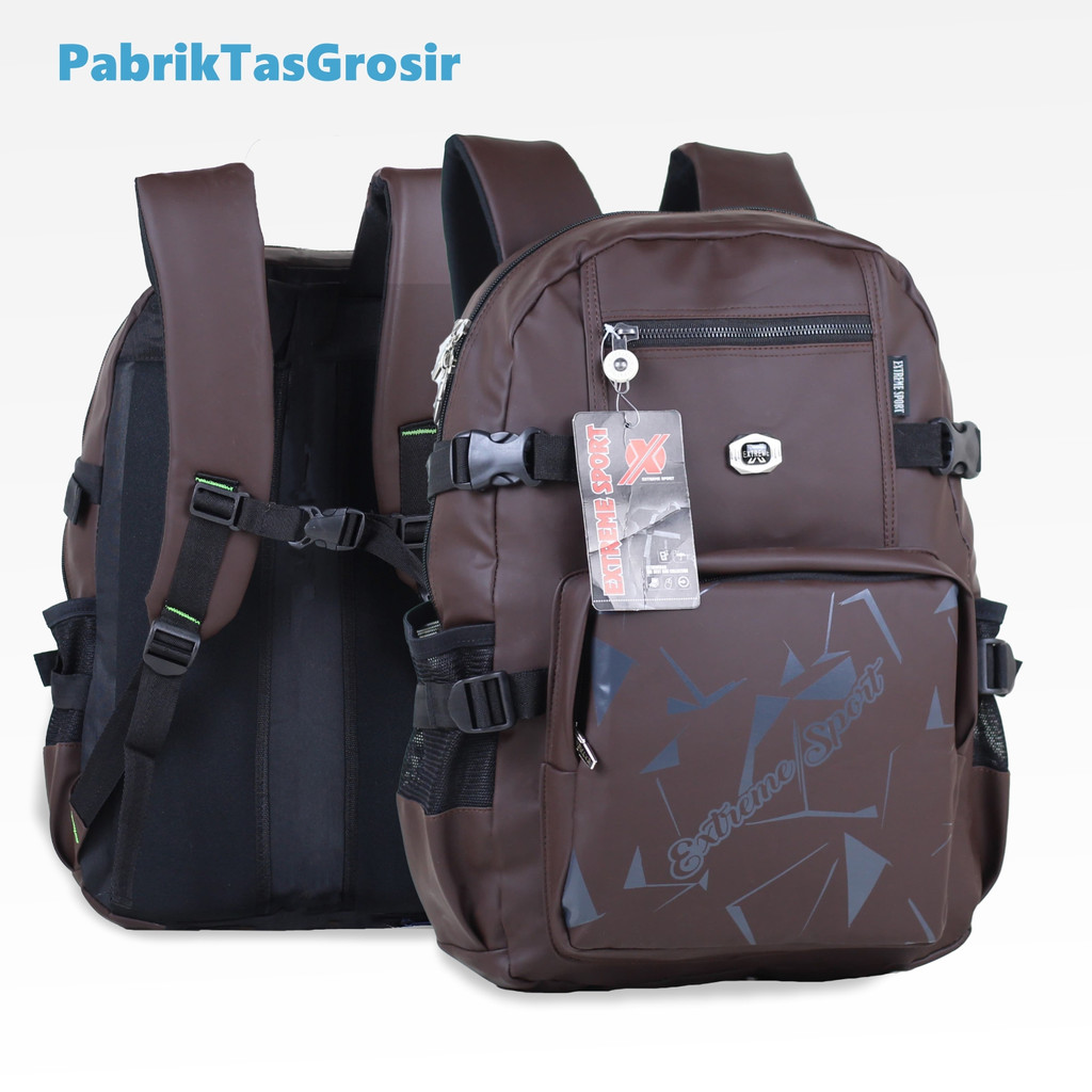 Tas Ransel Extreme SMP SMA Kuliah Model Distro Terbaru Waterproof Water Resistant Tahan Air Outdoor Warna Coklat Backpack SMP SMA Kuliah Premium Bahan Import Terbaru Mat Laptop Bonus Raincover Tas Laptop In Kuat Beban Berat