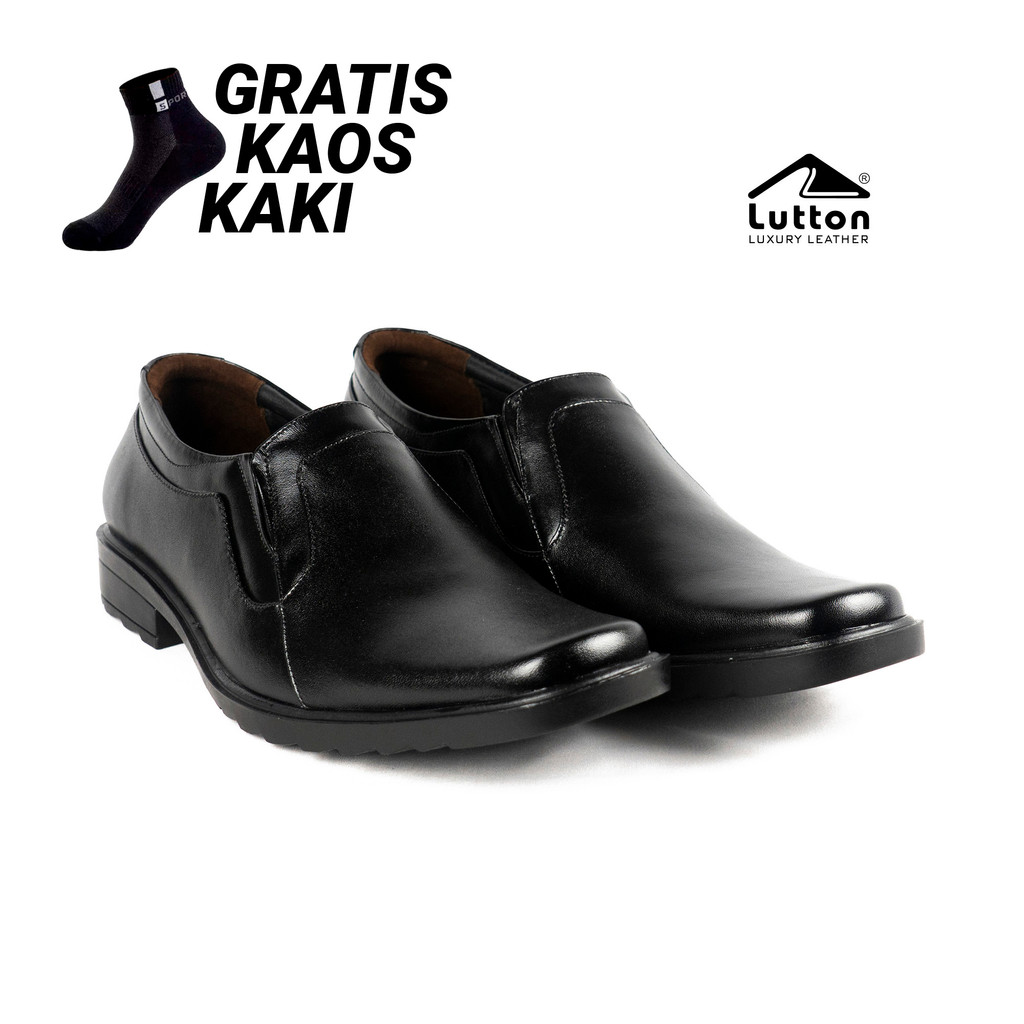 Sepatu Pantofel Pria Kulit Sapi Asli 100% -  Sepatu Pantofel Hitam Pria Formal Kantor- Ready Size Jumbo 44 45 - 2018 FINIS