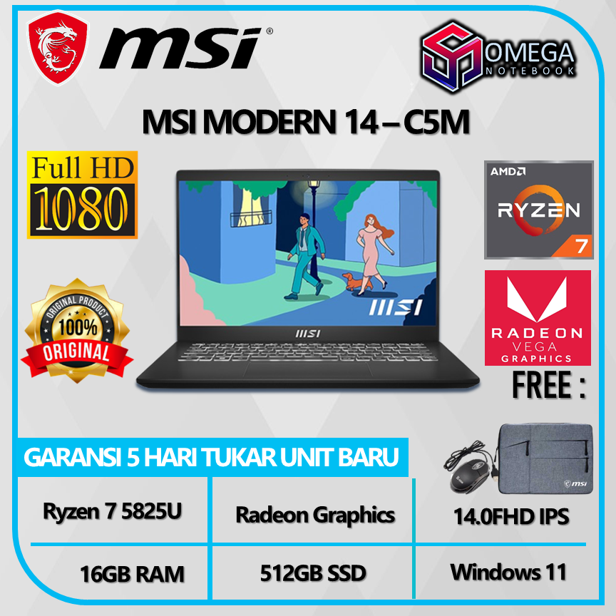 MSI Modern 14 Ryzen 7 5825U 16GB 512SSD W11 14.0FHD IPS