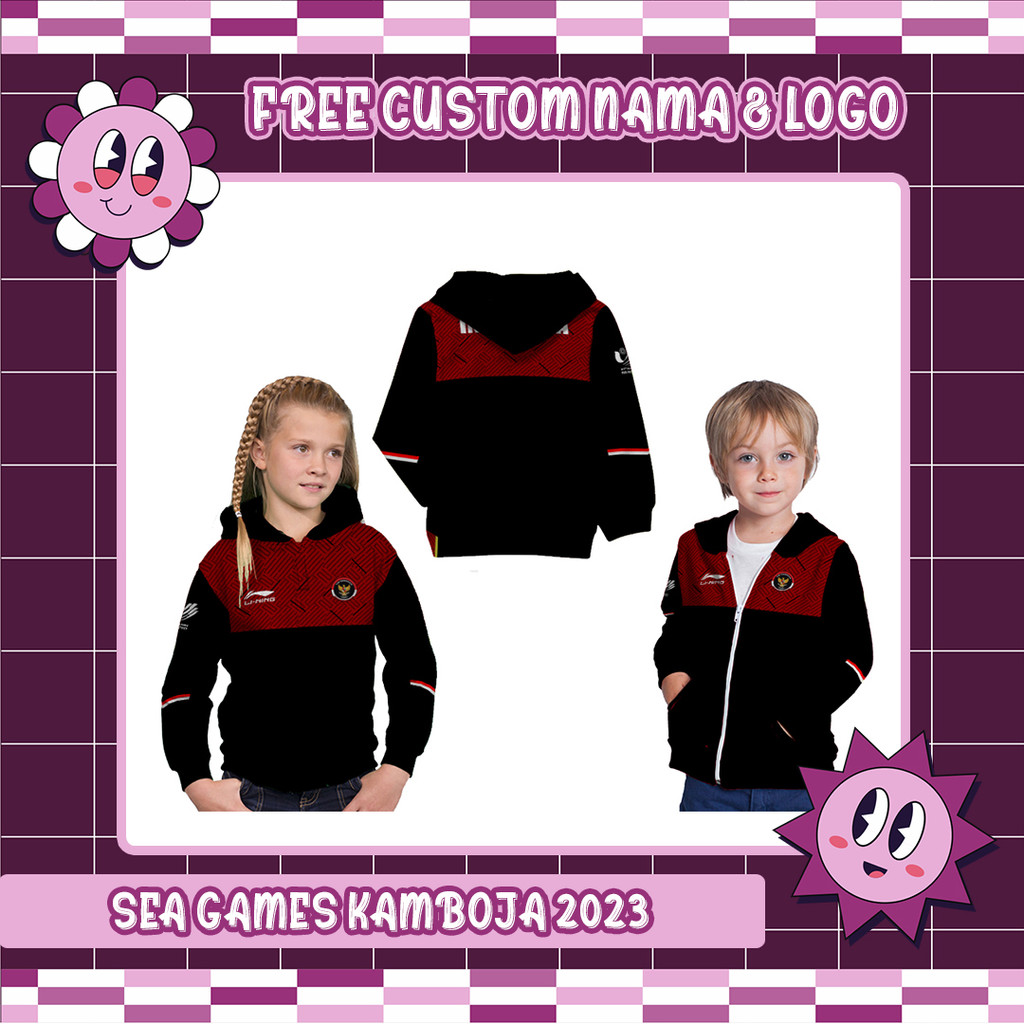 Jaket Hoodie Kids Sea Games Tim Indonesia Kamboja 2023 Full Printing Free Custom Nama ART 01