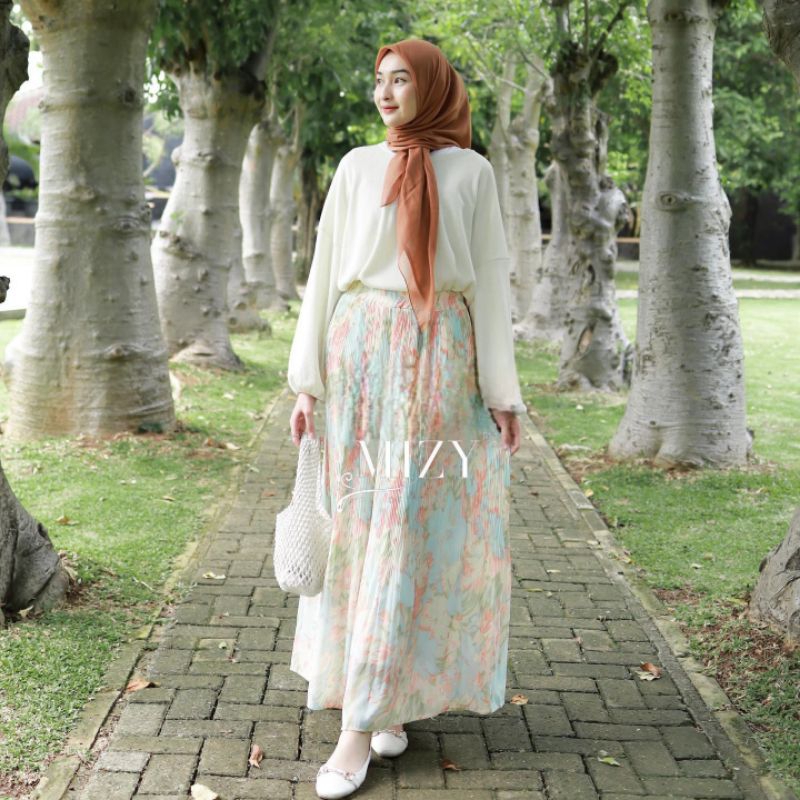 Rok Panjang Plisket SAVIRA TERRA SKIRT Premium Motif Jumbo Wanita Kekinian Import Rempel Pleated Uni