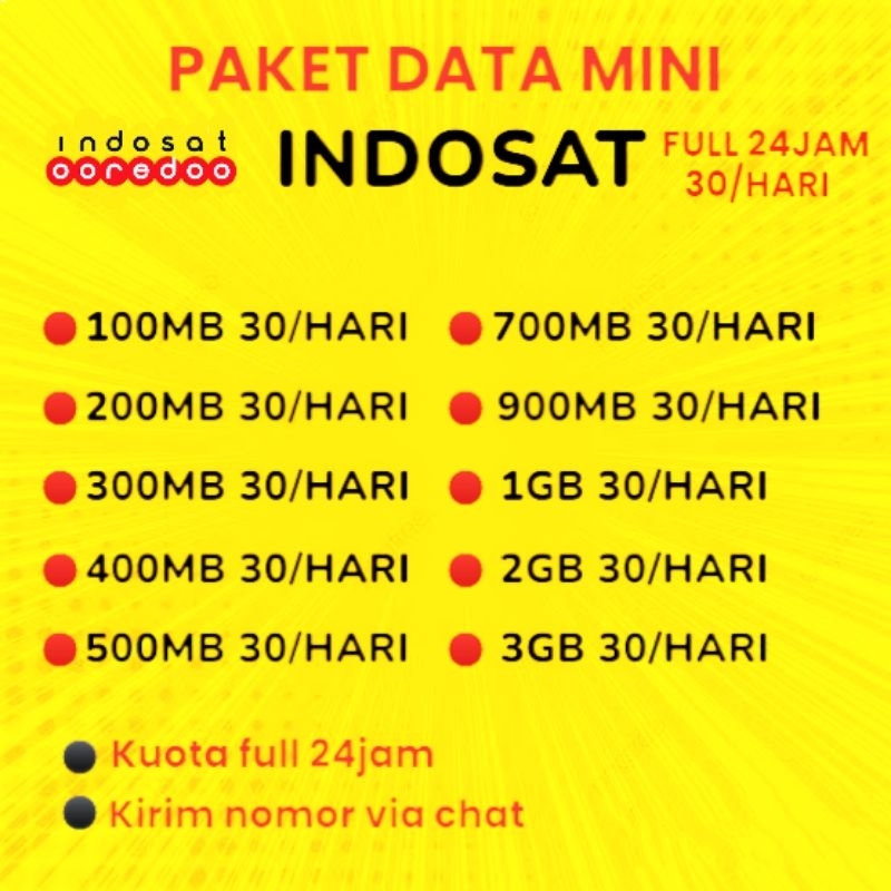 Kuota Indosat Mini Paket Data Indosat100MB 200MB 300MB 500MB 600MB 700MB