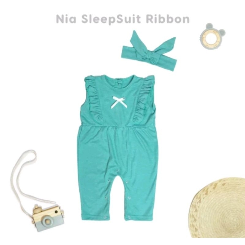 SLEEPSUIT BAYI PEREMPUAN size-0-1 TAHUN | SLEEPSUIT RIBBON WITH BANDO