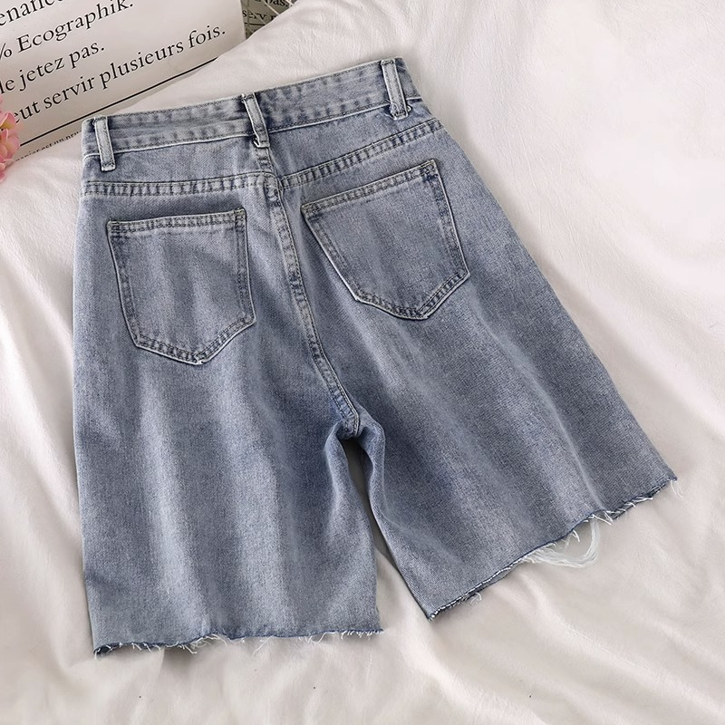 Terbaru Korea Sobek Jeans Pendek / Highwaist Celana Jeans Pendek Wanita Kekinian