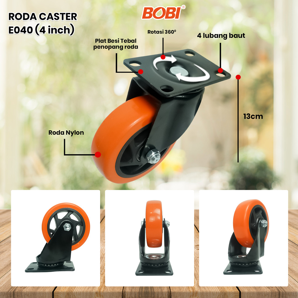 Roda Caster PVC NYLON // Roda Etalase Lemari 3 &amp; 4  inch // Roda Serbaguna BOBI - Warna Random