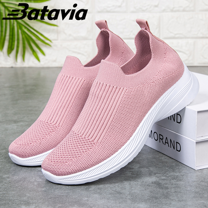 Batavia Sepatu olahraga impor premium perempuan terbaru rajut adem antislip antiaus sepatu lari anak perempuan  Batavia Shoes Fashion  Sport Original Pink Hitam Abu  rajut  sekolah korea Onlinemall sepatu sneakers wanita N11