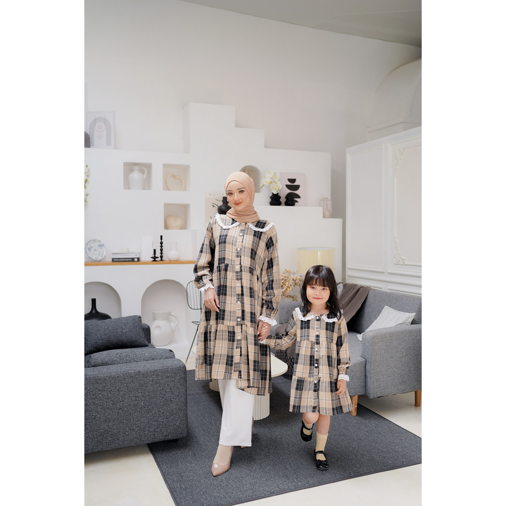 BERYL GINGHAM TUNIK COUPLE MAMA ANAK KEMBAR FLANEL FLANNEL PREMIUM SARIMBIT