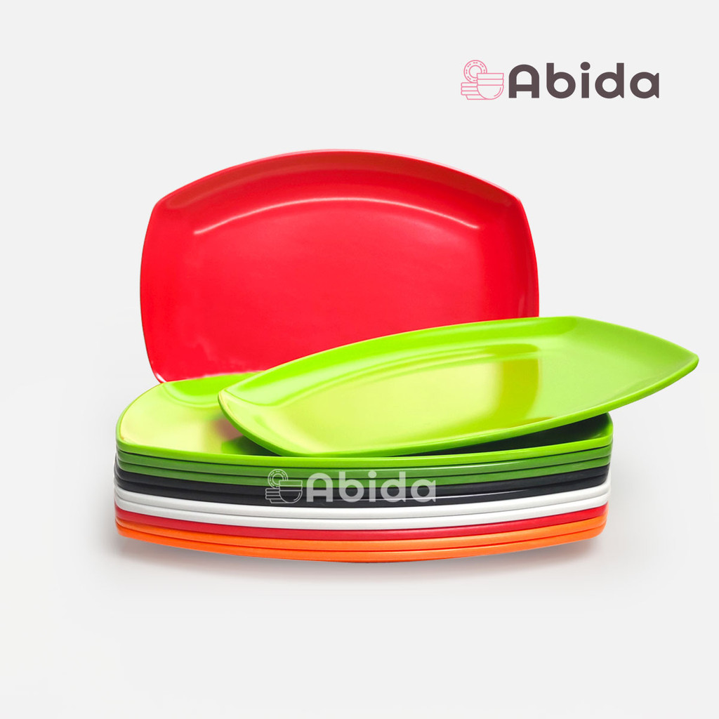 Abida 1 Lusin Piring Saji Melamin 8 inch - Piring Persegi Panjang - Piring Saji Lusinan - Piring Pan