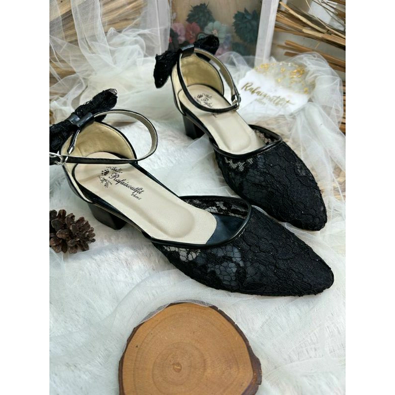 Sepatu wedding cantik Valia Hitam 5cm tahu