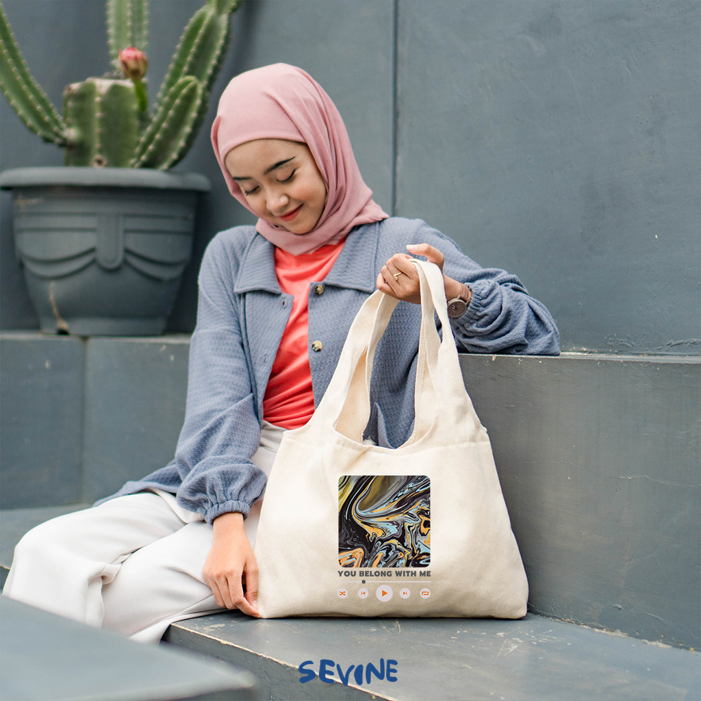 Sevine Tote Bag Kanvas Bonnie Tas Aesthetic Wanita Kuliah Fashion Laptop Sekolah Totebag Vintage Series - XJ