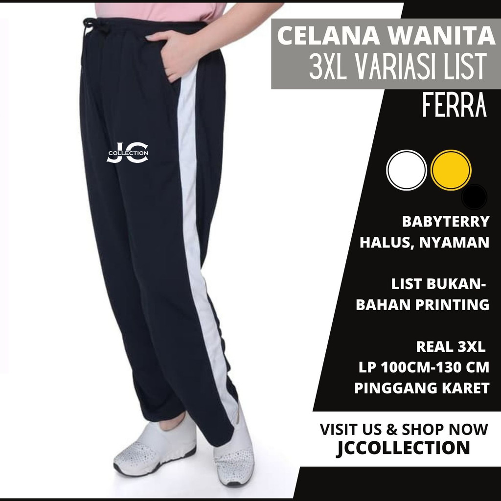 Celana Wanita Jumbop Jogger Big Size Side List Olahraga Ferra / Celana Training Wanita Jumbo - JCCollections