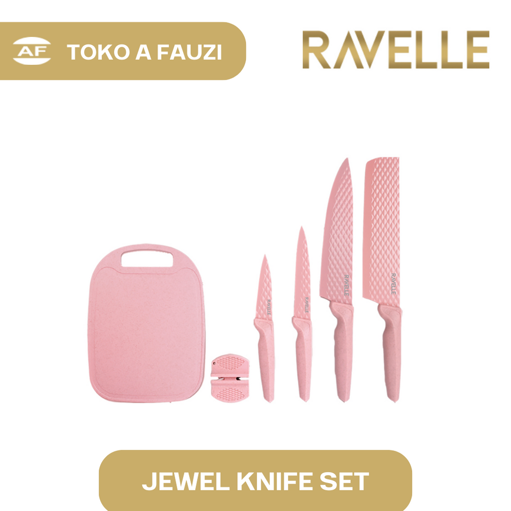 RAVELLE Jewel Knife Set 6 in 1 Set - Pisau Dapur Anti Lengket - FREE Talenan