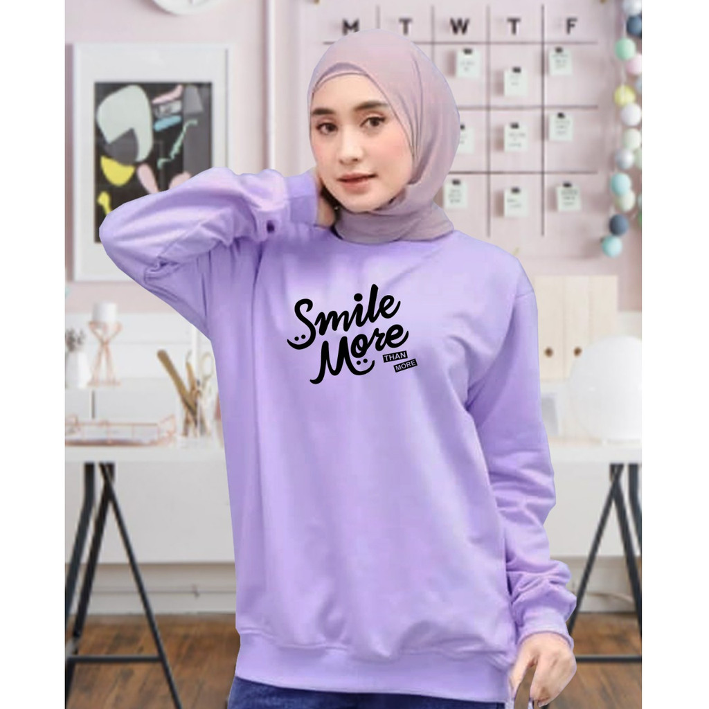 Kaos Lengan Panjang SMILE MORE / Kaos Sweatshirt / Atasan Wanita / Atasan Wanita Lengan Panjang