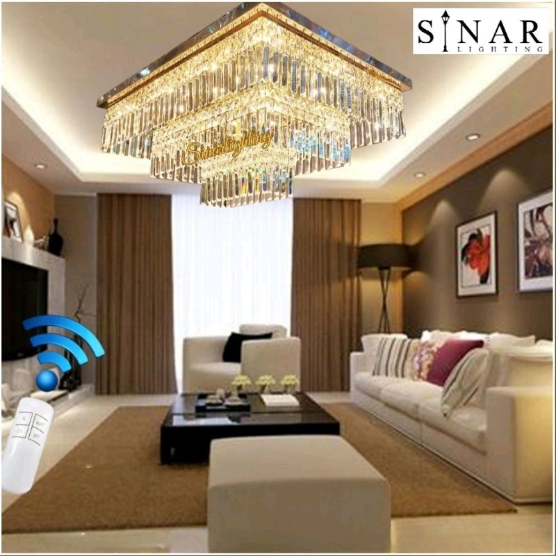 Lampu hias plafon persegi piramid kristal panjang 100 cm I9905