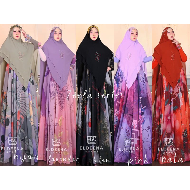 Zeela Series Eldeena Syari By Kanaya Original Gamis Ceruty Babydoll Printing Digital Mix Jersey Kore