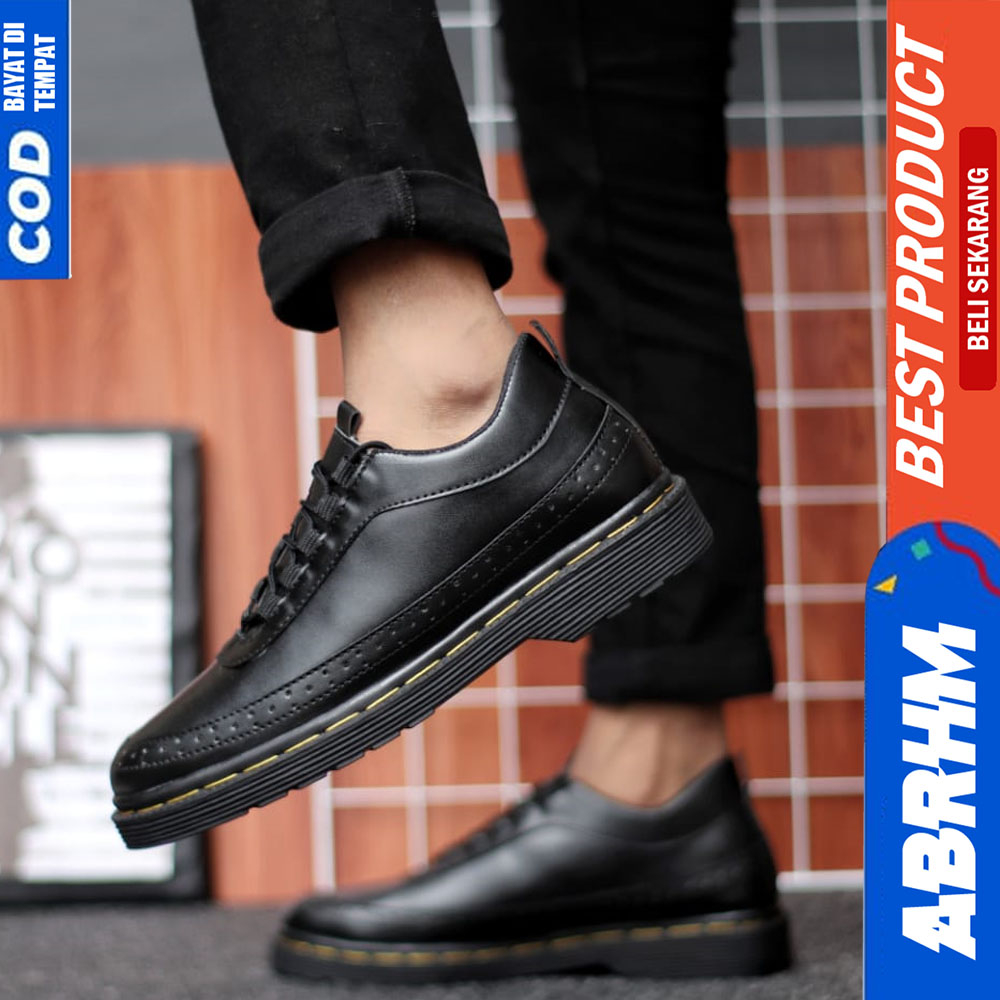 ABRHM Sepatu Formal Pantofel Docmart Kerja Pria Hitam Alpes