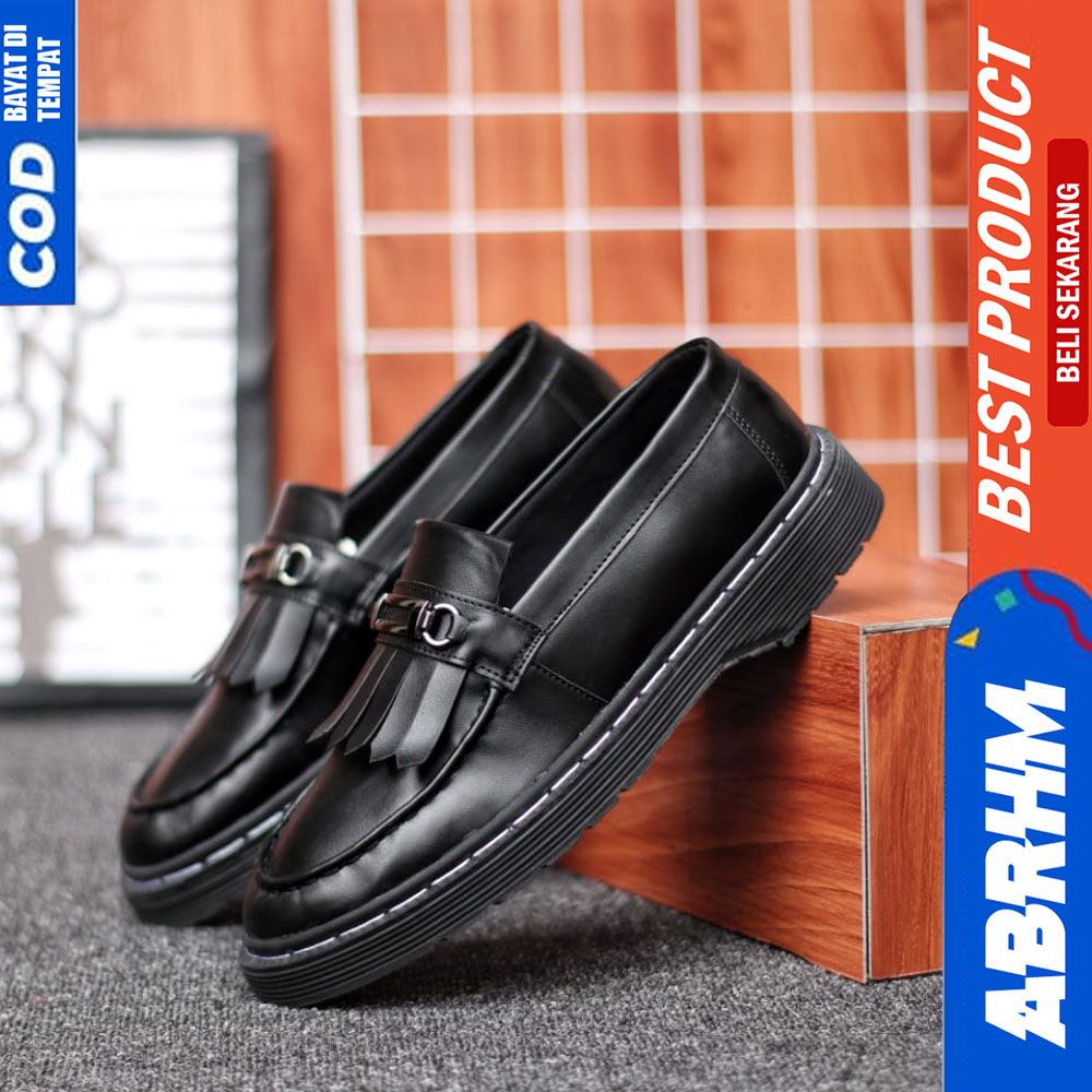 ABRHM Sepatu Loafers Pria Docmart Formal Pantofel Kerja Pria Hitam